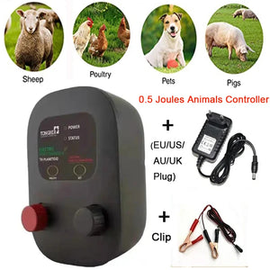 Electric Fence 0.5 Joules Portable Energizer for Farm Sheep Poultry Livestock 2 Modes AC Aadpter 8*Batteries Animals Controller - Steffashion