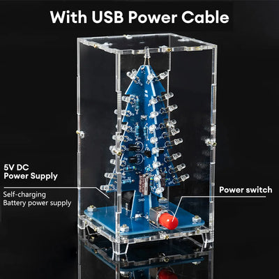 LED Colorful Christmas Tree DIY Kit Flashing Light Circuit Kit Electronic Fun Gifts Soldering Practice Kit With USB Power Cable - Steffashion