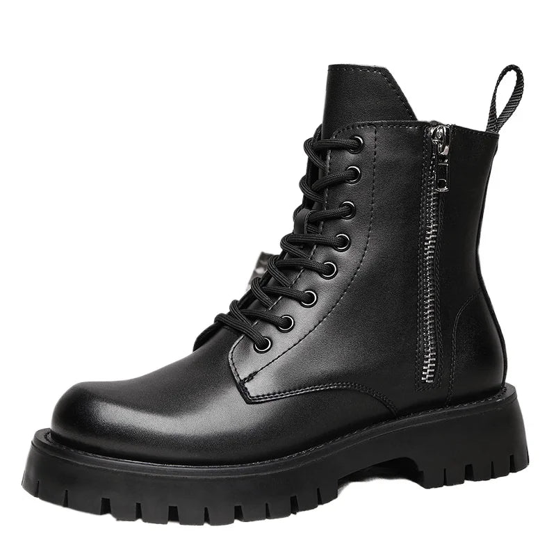 2024 Autumn Winter Shoes Men Leather Boots Thick Sole Non-slip Warm Plush Cold Winter Cow Leather Male Ankle Botas Black KA4867 - Steffashion