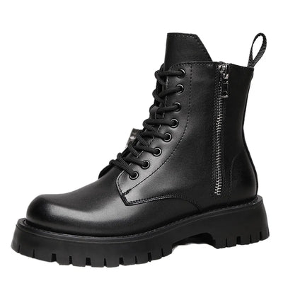 2024 Autumn Winter Shoes Men Leather Boots Thick Sole Non-slip Warm Plush Cold Winter Cow Leather Male Ankle Botas Black KA4867 - Steffashion