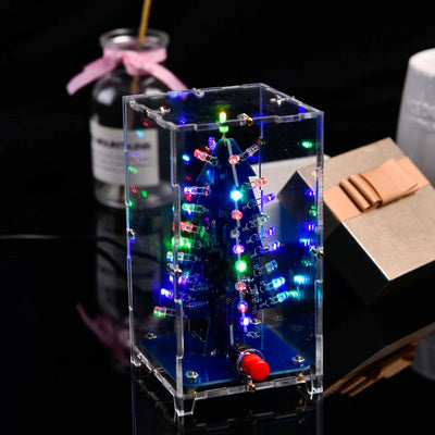 LED Colorful Christmas Tree DIY Kit Flashing Light Circuit Kit Electronic Fun Gifts Soldering Practice Kit With USB Power Cable - Steffashion