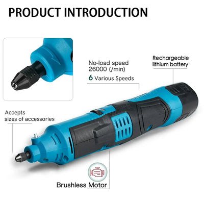 Electric Goddess 18000RPM 12V lithium electric vertical grinding small handheld electric grinding machine engraving tool. - Steffashion