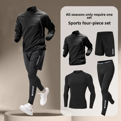 New Summer Running Suit Men's Quick Dry Jacket Suit Fitness Long Sleeve T-shirt Sweatshirt Half Zipper Sports Training - Steffashion