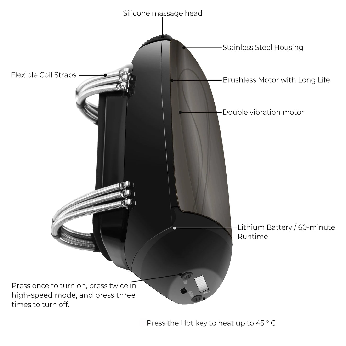 Barberology Massager Cordless Handheld Massager Barber Use Metal Electric Vibrator Usb Charge Head Massage 2 Nodes