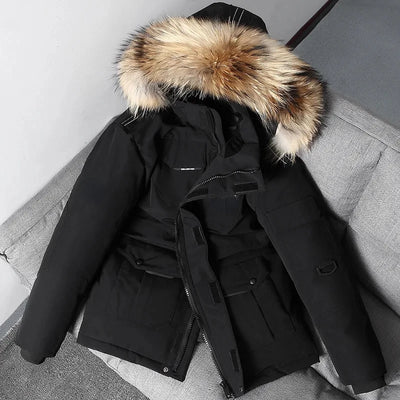 Winter Canada Warm Down Coat Men Puffer Jacket Hooded Down Jacket Warm Thicken Couple Clothing Fur Collar Loose Outerwear New - Steffashion