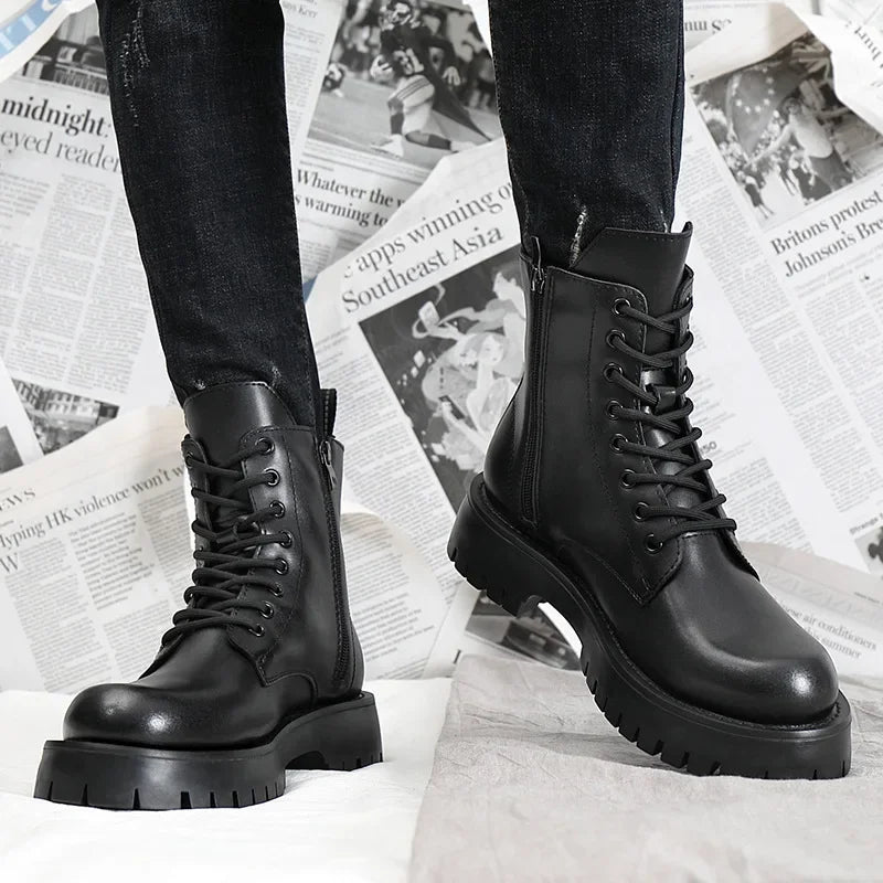 2024 Autumn Winter Shoes Men Leather Boots Thick Sole Non-slip Warm Plush Cold Winter Cow Leather Male Ankle Botas Black KA4867 - Steffashion