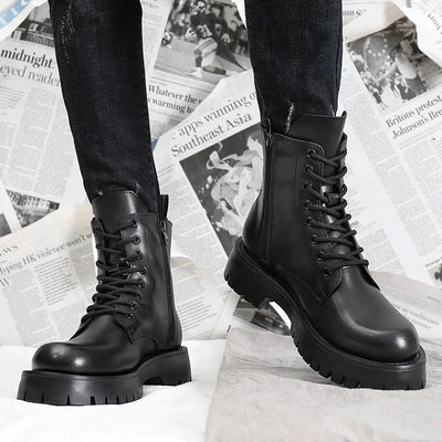 2024 Autumn Winter Shoes Men Leather Boots Thick Sole Non-slip Warm Plush Cold Winter Cow Leather Male Ankle Botas Black KA4867 - Steffashion