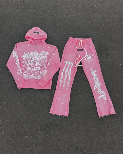 YGS Letter Embroidery Men Women Tracksuit Suit Harajuku Loose Sweatshirts and Sweatpants Two Piece Y2k Hoodie Sportswear Sets - Steffashion