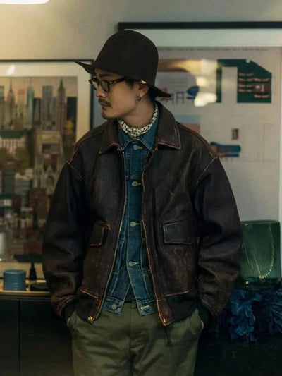VISVIM FIL 22AW ELMENDORF Distressed Sheepskin Jacket - Steffashion
