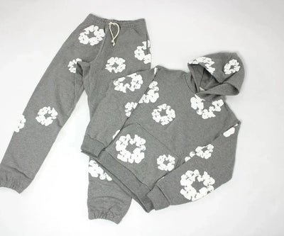 Trendy American Style Printed Hooded Sweatshirt Suit For Men Fashionable Versatile Sweatshirt Pants Set High Street Style - Steffashion