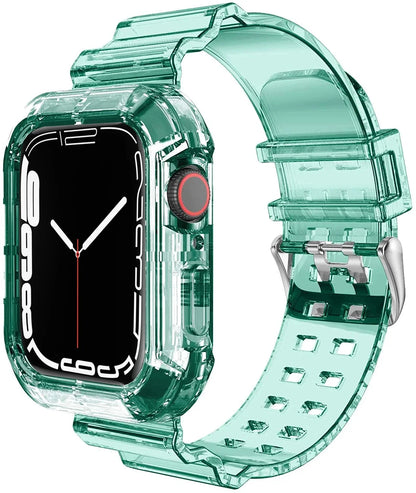 Clear Band + Case for Apple Watch Series 9 8 7 6 SE 5 49mm 45mm 44mm 42mm 41mm Transparent for iwatch 3 38mm 40mm Plastic Strap