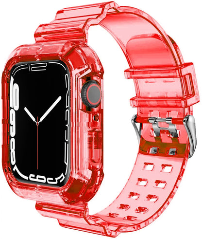 Clear Band + Case for Apple Watch Series 9 8 7 6 SE 5 49mm 45mm 44mm 42mm 41mm Transparent for iwatch 3 38mm 40mm Plastic Strap