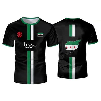New Syria Football Jersey Men's Sports T-shirts Syrian Flag Street Oversized Tops Unisex Casual Graphic T-shirts Mens Gifts - Steffashion