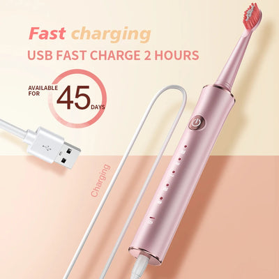 Electric Toothbrush for Adults USB Fast Charging IPX7 Waterproof 5 Speed Mode Intelligent Timing Reminder Smart - Steffashion