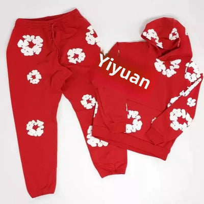 Trendy American Style Printed Hooded Sweatshirt Suit For Men Fashionable Versatile Sweatshirt Pants Set High Street Style - Steffashion