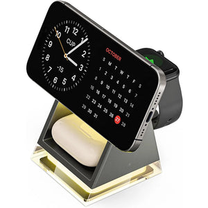 3 In 1 Magnetic Wireless Charger Stand Led Light Fast Wireless Charging Station Dock for iPhone 15 14 13 12 Apple Watch Airpods - Steffashion