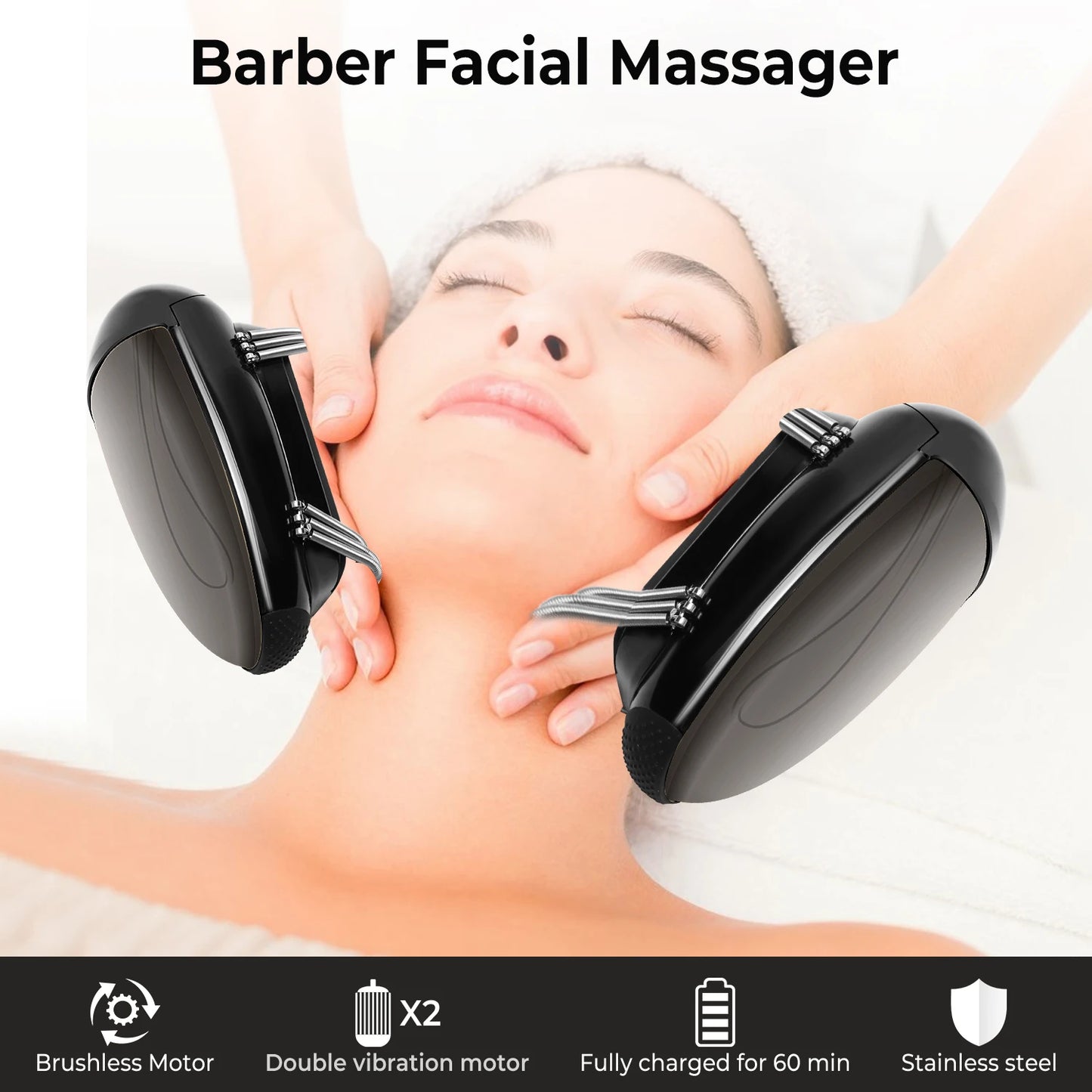 Barberology Massager Cordless Handheld Massager Barber Use Metal Electric Vibrator Usb Charge Head Massage 2 Nodes