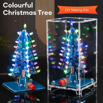 LED Colorful Christmas Tree DIY Kit Flashing Light Circuit Kit Electronic Fun Gifts Soldering Practice Kit With USB Power Cable - Steffashion