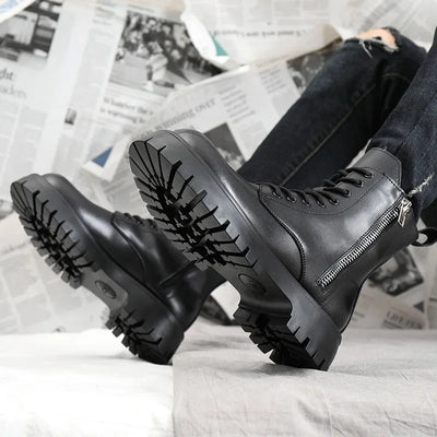 2024 Autumn Winter Shoes Men Leather Boots Thick Sole Non-slip Warm Plush Cold Winter Cow Leather Male Ankle Botas Black KA4867 - Steffashion