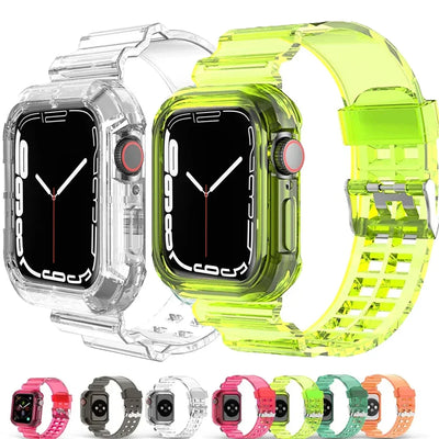 Clear Band + Case for Apple Watch Series 9 8 7 6 SE 5 49mm 45mm 44mm 42mm 41mm Transparent for iwatch 3 38mm 40mm Plastic Strap - Steffashion