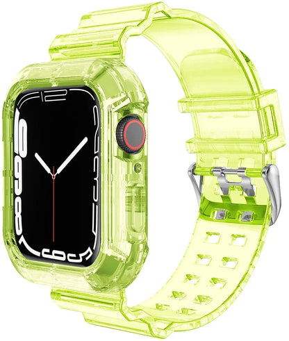 Clear Band + Case for Apple Watch Series 9 8 7 6 SE 5 49mm 45mm 44mm 42mm 41mm Transparent for iwatch 3 38mm 40mm Plastic Strap