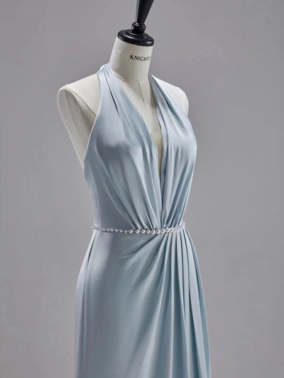 New Chinese Style Dress Blue Halter Women