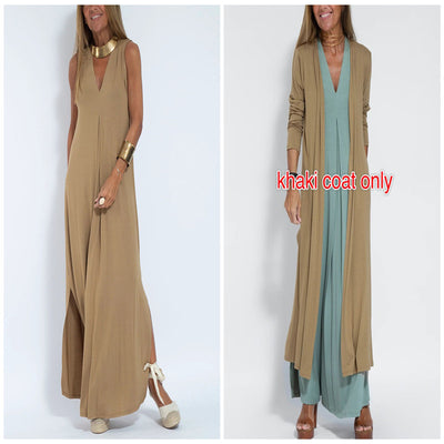 Olid Color Pullover V-neck Dress Cardigan Jacket Suit For Women