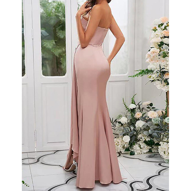 One-shoulder Split Ball Backless Dress Women