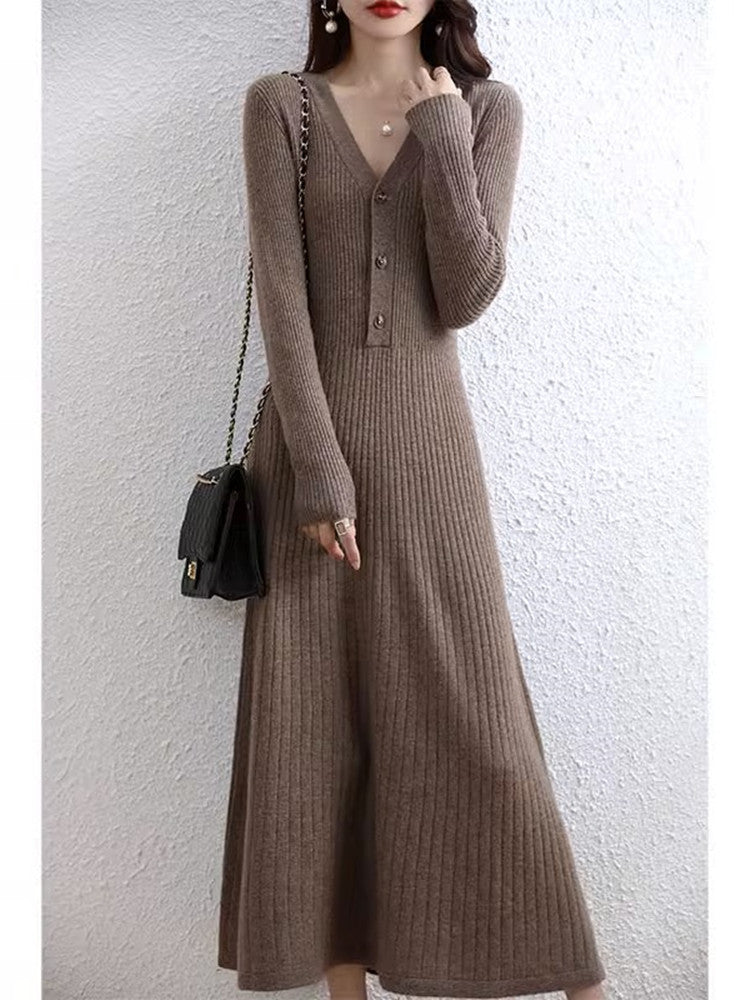 Waist-tight Slimming V-neckline Base Ride Woolen Skirt Women