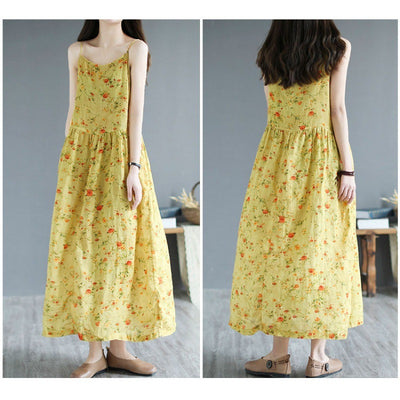 Summer New Artistic Floral Sleeveless Sling Dress Women