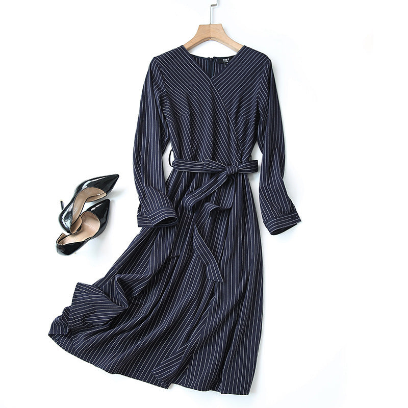 Long-sleeved Temperament Commute Cotton And Linen Dress Women