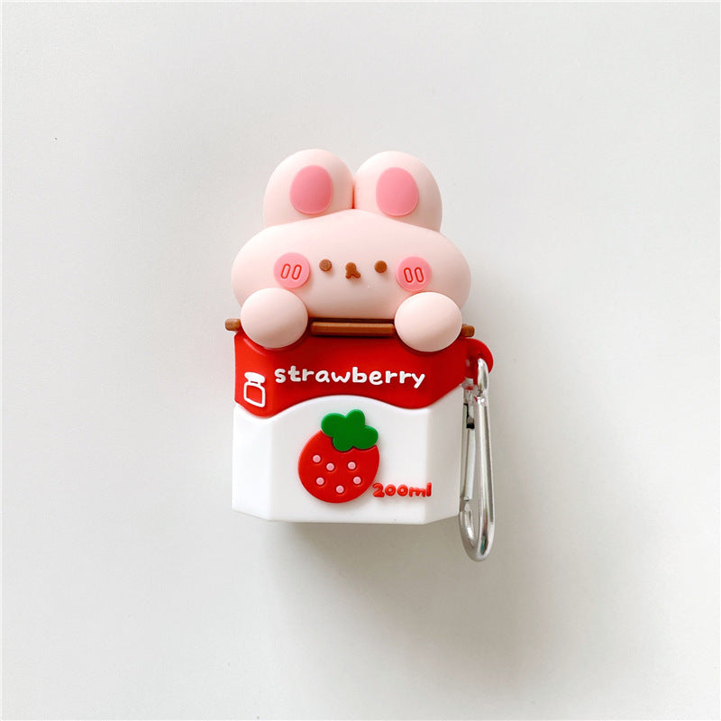 Cute Strawberry Milk Wireless Earphone Case Silicone