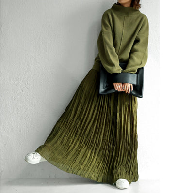 Autumn And Winter Versatile Sweater Pleated Patchwork Pleated Skirt Women